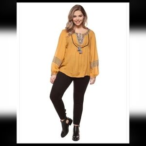 Dex Plus Size Flowy Bohemian Mustard Smock Size 1X